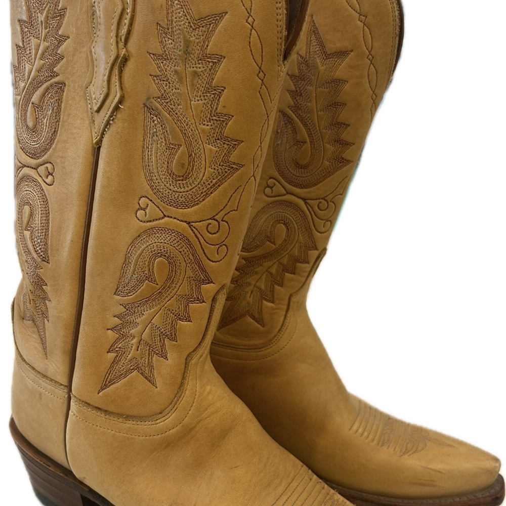 Lucchese Golden Tan/Yellow Ladies Leather Embroidered Western Cowboy Boots 14”H